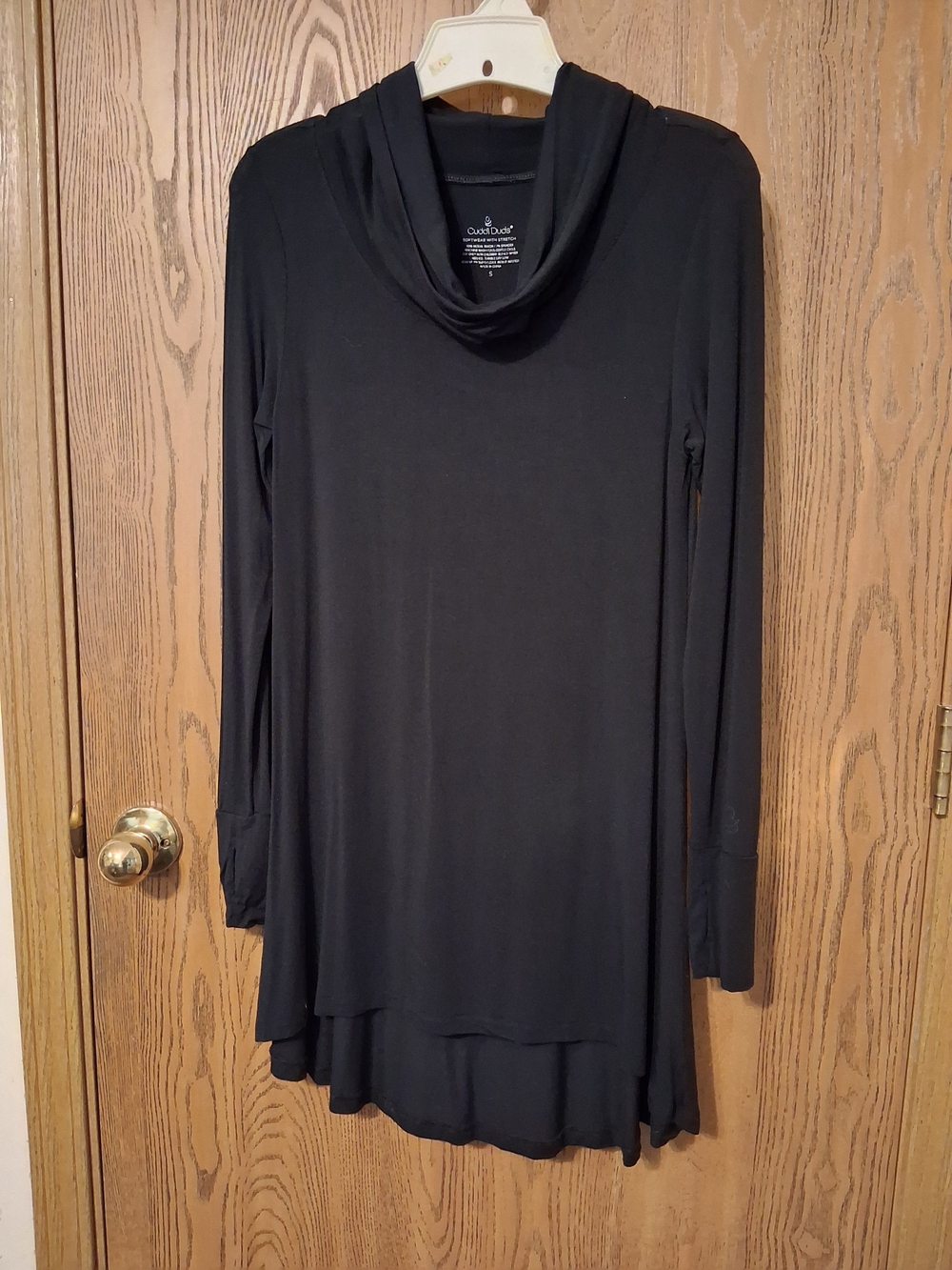 Cuddl Duds Black Long-Sleeve Cowl Neck Layered Tunic